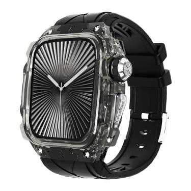 Imagem de Capa de relógio inteligente translúcida de luxo para Apple Watch Series 10 de 46 mm, capa robusta e leve totalmente embrulhada com pulseira, pulseira de silicone, botões de aço inoxidável, capa