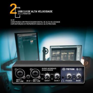 Imagem de Mesa Placa De Som 2 Canais Profissional Interface De Áudio Q-22 Gravaç