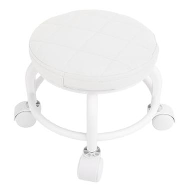 Imagem de Assento de Rolo, Banco de Roda Giratória de Couro PU Banco Móvel de Rolamento Baixo, 300 Libras de Carga Pequeno Banco de Rolamento Redondo Baixo para Home Office Garage Shop