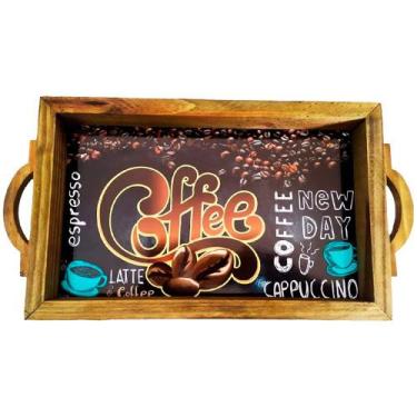 Imagem de Bandeja em Madeira Suporte Bebidas e Café Decorativa - Cappuccino - Re
