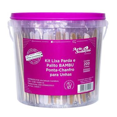 Imagem de Kit Lixa e Palito Bambu Ponta Chanfro, 200 unidades - Arte Sedução