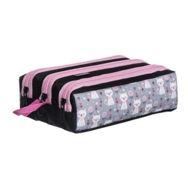 Imagem de Estojo Infantil De Lápis 3 Repartições Personagem Desenho Gatinha - FE