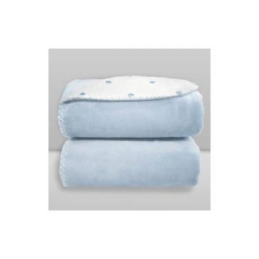 Imagem de Manta Donna Laço Bebê Dupla Face Poá - LACO BEBE, 75X100, BRANCA/AZUL 