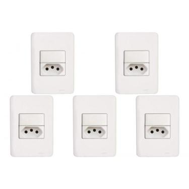 Imagem de Kit C/5 - Conjunto Perlex Aros 4X2 Branco Com Placa(1Para...