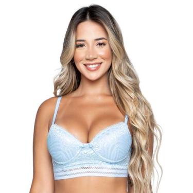 Imagem de Sutiã Lingerie WLS Modas Com Bojo Renda e Elástico, P, Azul claro