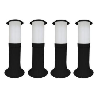 Imagem de Poste Balizador Luminária Casa Sítio Jardim 35cm Preto Kit 4 - Plaslum