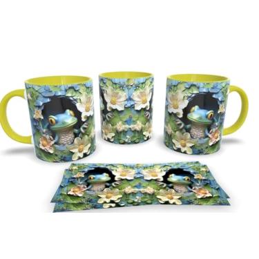 Imagem de Caneca Amarela de Porcelana Personalizadas Arte em 3D Animais (Sapo)