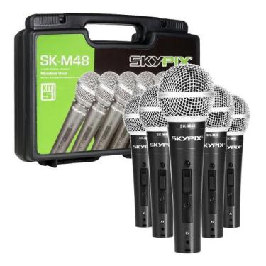 Imagem de Kit 5 Microfone Profissional De Fio Skypix Skm48 Com Maleta