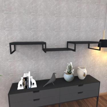 Imagem de Prateleira industrial suspensa estante parede nicho preta cozinha escr