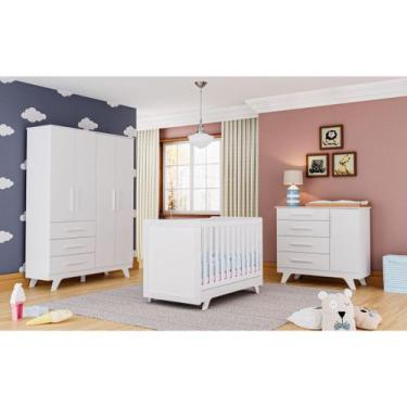 Imagem de Quarto Completo Bebê Moveis Peroba Retro 100% MDF Branco portas lisas