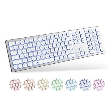Imagem de POWZAN Teclado com fio silencioso de alumínio retroiluminado - Chave chiclet fina compatível com Apple iMac, MacBook, Mac e PC, teclado USB, teclado numérico, teclado numérico, chave iluminada RGB