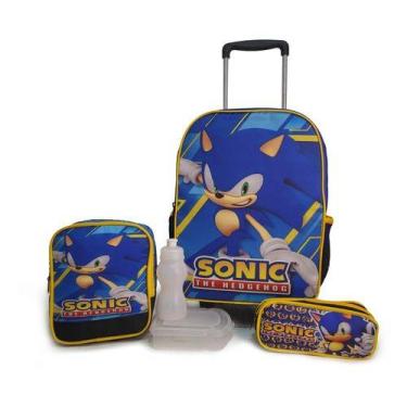 Imagem de Mochila Escolar Sonic Jogo Rodinha Kit Estojo+lancheiras Kit - JM cria