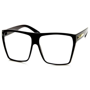 Imagem de zeroUV - Óculos grandes quadrados com lentes transparentes, Preto com Dourado, 5 3/4" W x 2 1/2" H