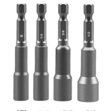 Imagem de Kit 4 Soquete Magnético Parafusadeira Aço Cromo 1/2 1/4 3/8 6mm - CTPO