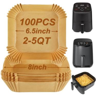 Imagem de BYKITCHEN Forros de Papel Descartáveis para Fritadeira de Ar Quadrada para Cesta de 2 A 5 Qt, Forros de Fritadeira de Ar Pequenos, Acessórios para Fritadeira de Ar, Compatíveis com Cosori, Panela Inst