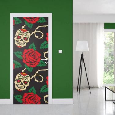 Imagem de Adesivo de Porta Caveira Floral 01 - Império da Impressão, G - 90cm x 