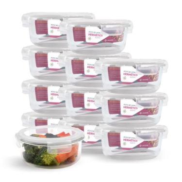 Imagem de Kit 12 Potes De Vidro Redondo Com Tampa Hermética 620ml - NABOX, Branc