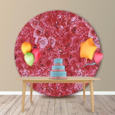 Imagem de Painel Redondo em Jacquard Estampado Floral Rosa Vermelho, 2,00, 2,00