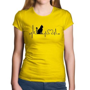 Imagem de Baby Look Algodão Gato Batimentos Cardíacos - Foca na Moda, Amarelo, G