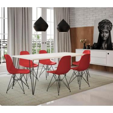 Imagem de Conjunto de Mesa Eames Clips de Ferro Preto Tampo Branco 135x75 6 Cade