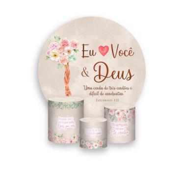 Imagem de Painel De Festa Redondo 1,50x1,50 + Trio De Capas Cilindro - Eu Amo Vo