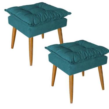 Imagem de Kit 02 Puff Puf Banqueta Opala Para Quarto Sala Recepção Suede Azul Tu