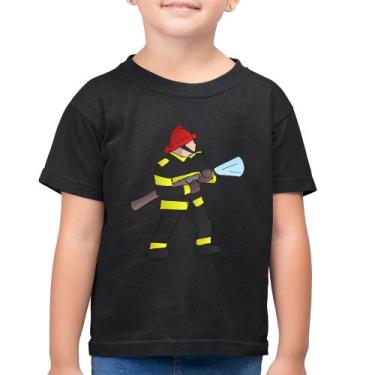 Imagem de Camiseta Algodão Infantil Bombeiro - Foca na Moda, Preto, 6