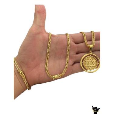 Imagem de Corrente Grumet 5mm + Pulseira + Pingente - Banhado a Ouro - ToJoia18k