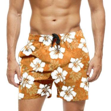 Imagem de Short Praia Shorts Banho Bermuda Verão Flores Brancas Estilo Florido 6