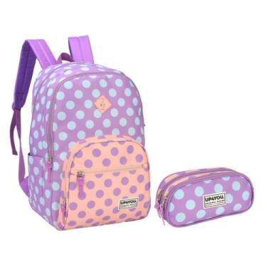 Imagem de Kit Mochila e Estojo Duplo Juvenil Up4You Póa 47061-65, Roxo