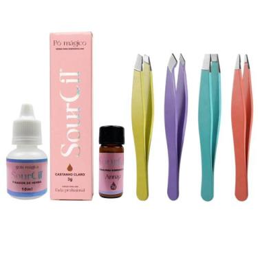 Imagem de Henna SourCil Sobrancelha Pó Magico Completo E 4 Pinças Profissionais 