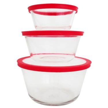 Imagem de Conjunto 3 Potes de Vidro Redondo com Tampa Tigelas 600ml 1,2l 1,4l Ma