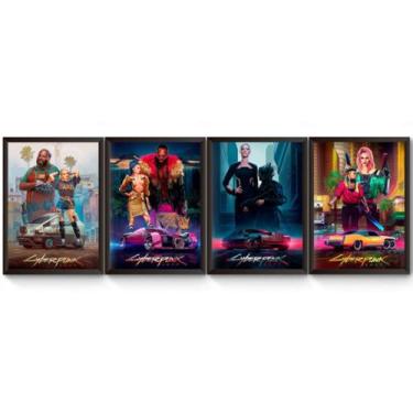 Imagem de Kit 4 Quadros A4 Cyberpunk 2077 Poster Moldurado - Fanarte