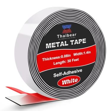Imagem de Thaibear Fita de Metal Autoadesiva para Ímãs(1,4'' de Largurax30 Pés de Comprimento) Tiras de Metal Flexíveis para Ímãs, Fita Ferrosa para Ímãs, Rolo de Tiras de Fita Magnética de (30 Pés, Branco)