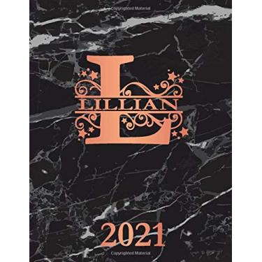 Imagem de Lillian: 2021. Personalized Name Weekly Planner Diary 2021. Monogram Letter L Notebook Planner. Black Marble & Rose Gold Cover. Datebook Calendar Schedule
