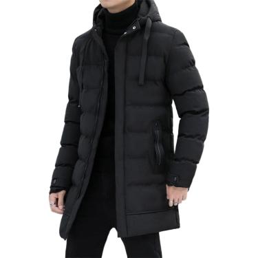 Imagem de Casaco masculino com capuz com zíper completo para jacet Thicen quente inverno soprador jacet impermeável de algodão casaco longo, preto, XL
