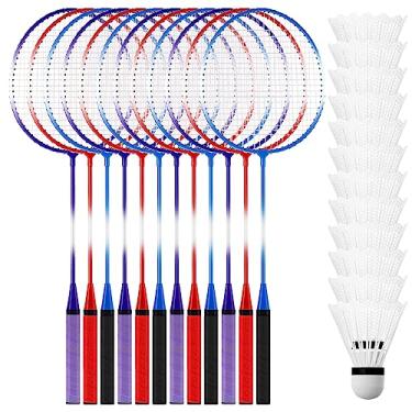 Imagem de Meooeck Conjunto de 12 raquetes de badminton para adultos e adolescentes conjunto de badminton com 12 peças de petecas de badminton de nylon para quintal, academia, praia, jogos ao ar livre, vermelho,