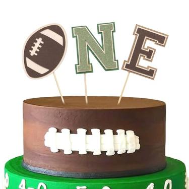 Imagem de Football First Birthday Cake Topper - First Birthday Football Cake Decoration, Rugby Ball Sport Super Ball Cupcake Toppers, First Year Down Themed Birthday Party, Football Cake Smash Photo Prop