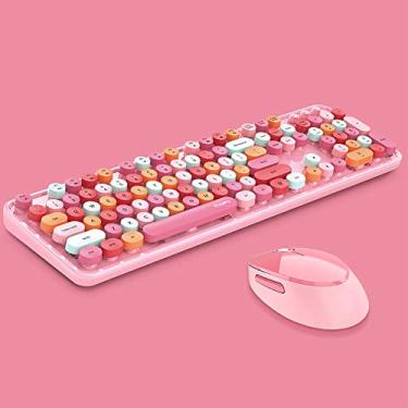 Imagem de Teclado e mouse sem fio USB 2,4 G, estilo máquina de escrever multicolorido, cores de doces fofas, compatível com notebook, desktop, Mac, Win XP/7/8/10 (84 teclas, azul)
