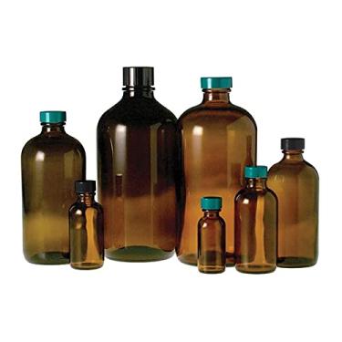 Imagem de Qorpak Garrafa redonda Boston GLC-01971 com tampa de polipropileno 28-400 e disco de PTFE, 473 ml, âmbar (pacote com 12)