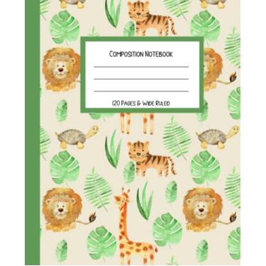 Imagem de Composition Notebook: Cute Lions, Turtles, Giraffes and Tigers Notebook with 120 Wide Ruled Pages and Sized at 7.5 x 9.25 Inches