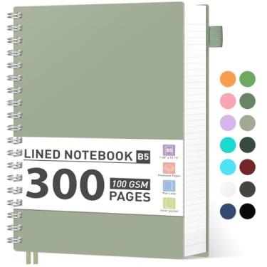 Imagem de AHGXG Caderno espiral pautado universitário – Caderno espiral grande B5 19 cm × 25,8 cm, 300 páginas, papel grosso de 100 g/m2, capa dura de plástico, para trabalho, escritório, escola, notas de