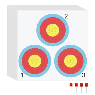 Imagem de suituts 100 peças de papel de alvo para tiro com arco e flecha em 3 pontos, 43 x 43 cm, alvos de tiro com arco e flecha, 4 pinos incluídos