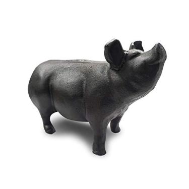 Imagem de NACH Batente de porta com peso de cozinha de fazenda charmosa de ferro fundido e estátuas de jardim de decoração rústica para casa, preto-porco de cabeça média