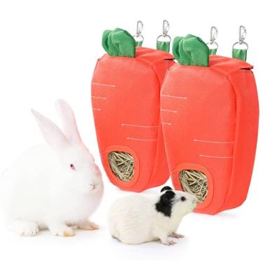 Imagem de JanYoo Bolsa alimentadora de feno de coelho para porquinhos da Índia, acessórios de gaiola de brinquedos, dispensador de feno, manjedoura pendurada, grande, sem bagunça