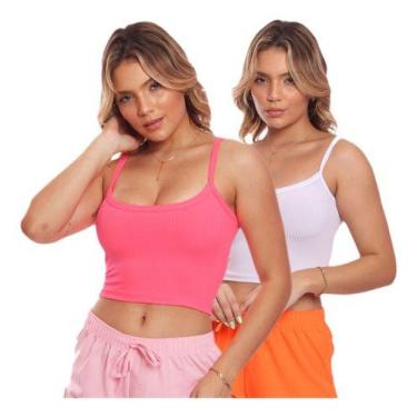 Imagem de Kit 2 Tops Canelado Alcinha Feminino Lisa Básica Casual - MC Digital, 