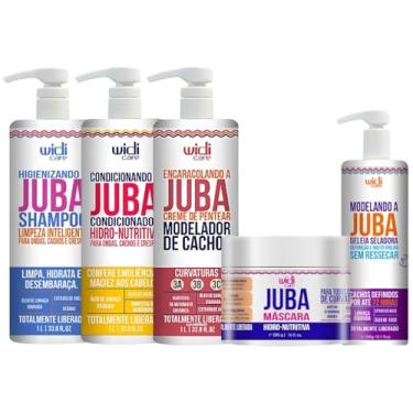 Imagem de Kit Juba Shampoo Condicionador Mascara Hidratação Geleia E Encaracolando Widi Care Grande Litro