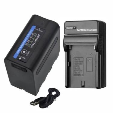 Imagem de Kit Bateria Com Carregador Para Filmadora Led Monitor NPf980 Usb7.4v 1