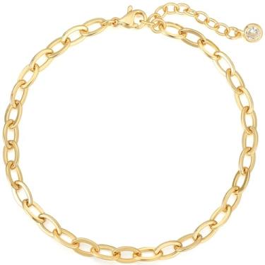 Imagem de BENEIGE Pulseira feminina banhada a ouro 14K clipe de papel satélite bola oval Cuba cabo caixa corrente corrente pingente diário elos em camadas pulseiras prata joias ajustáveis para meninas, 8.5
