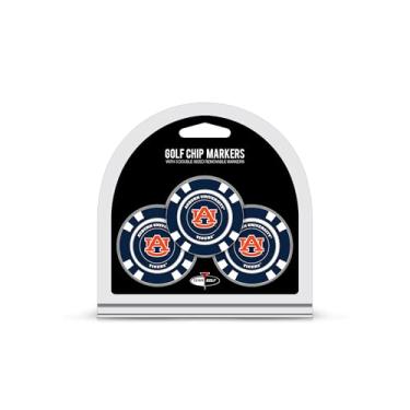 Imagem de Team Golf NCAA Auburn University Tigers Pacote com 3 marcadores de bola de golfe, tamanho ficha de pôquer com marcadores de esmalte dupla face menores pop out